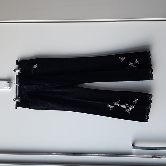 Vintage Pants - Vintage Moiselle Floral Sequon Embroidery Cotton Velvet Corduroy Trouser Pants